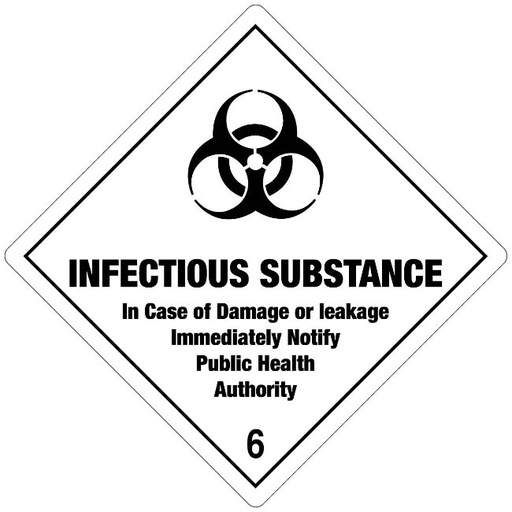 [86508] Klasse 6.2 Infectious Substance etiket (met tekst) 100 x 100 mm