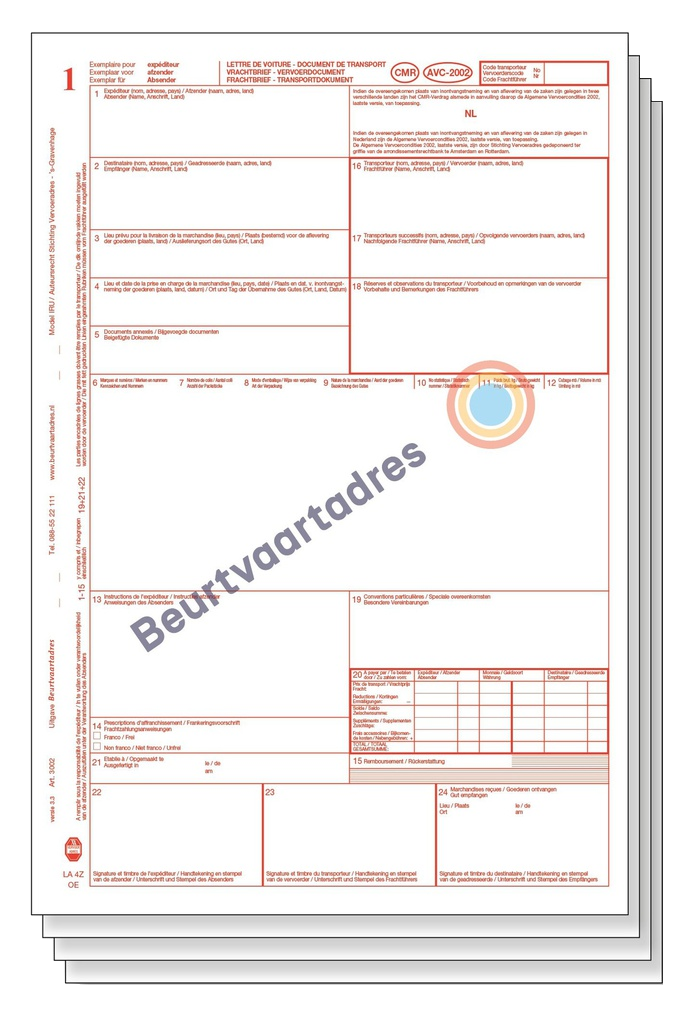 CMR vrachtbrief voorbeeld