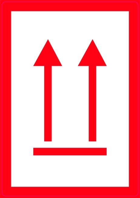 Deze kant boven houden etiket rood (polypropyleen op rol) 74 x 105 mm