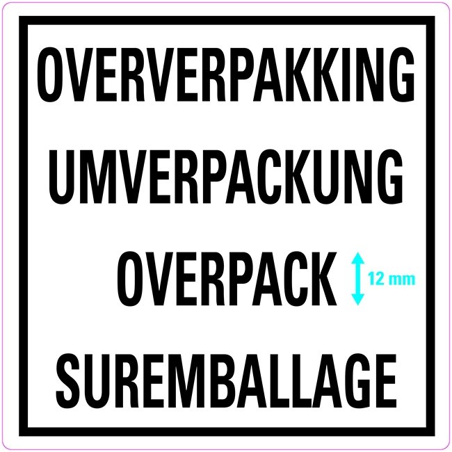 Overpack 4-talig etiket (polypropyleen op rol) 100 x 100 mm