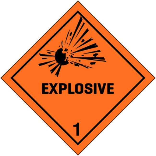 Klasse 1 Explosive etiket (met tekst) 250 x 250 mm