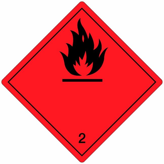 Klasse 2 Flammable Gas etiket 100 x 100 mm
