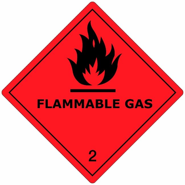 Klasse 2 Flammable Gas etiket (met tekst) 100 x 100 mm