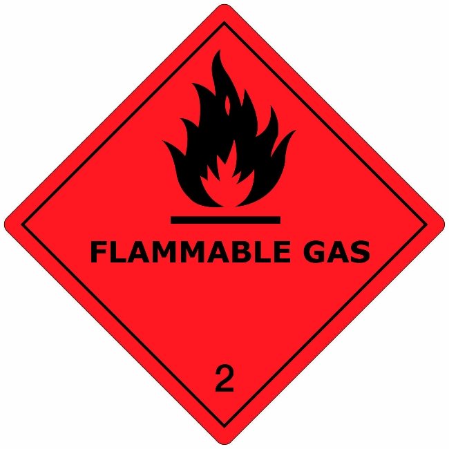 Klasse 2 Flammable Gas etiket (met tekst) 100 x 100 mm