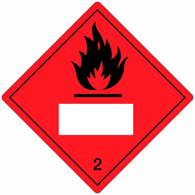 Klasse 2 Flammable Gas etiket (met UN-vlak) 250 x 250 mm