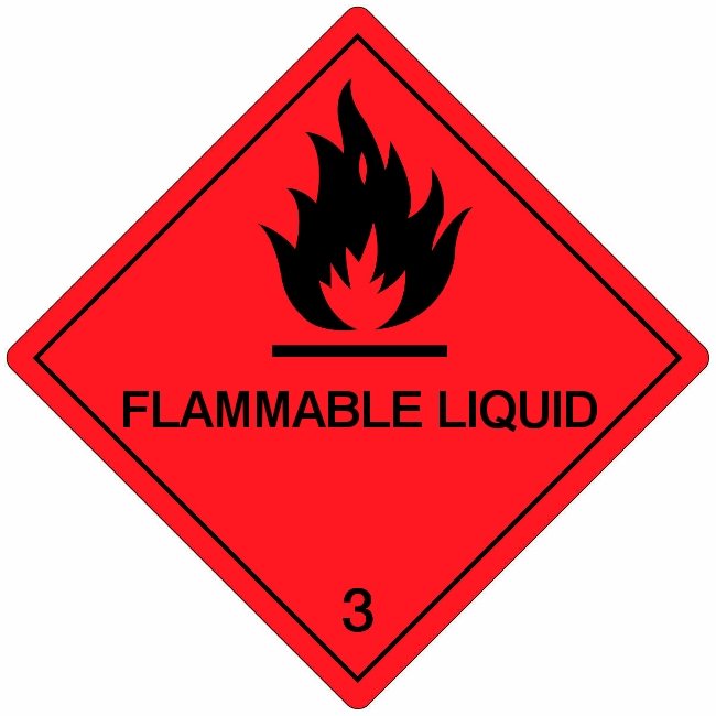 Klasse 3 Flammable Liquid etiket (met  tekst)  250 x 250 mm
