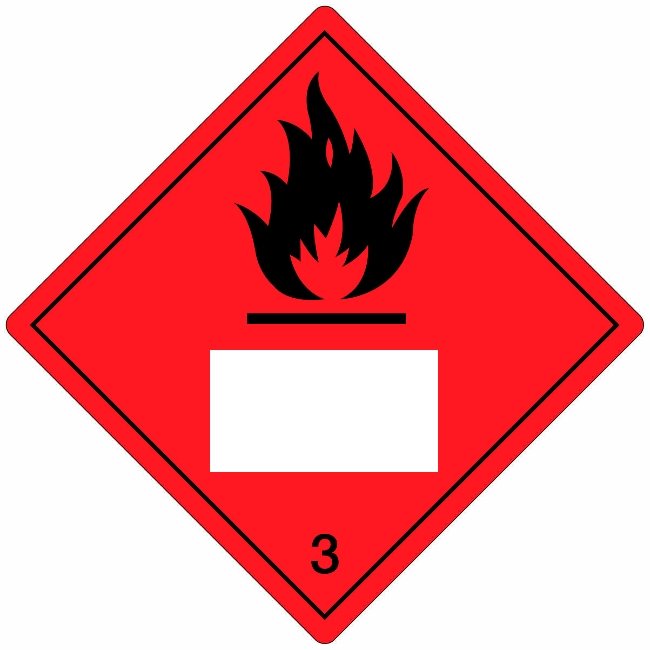 Klasse 3 Flammable Liquid etiket (met UN-vlak) 250 x 250 mm