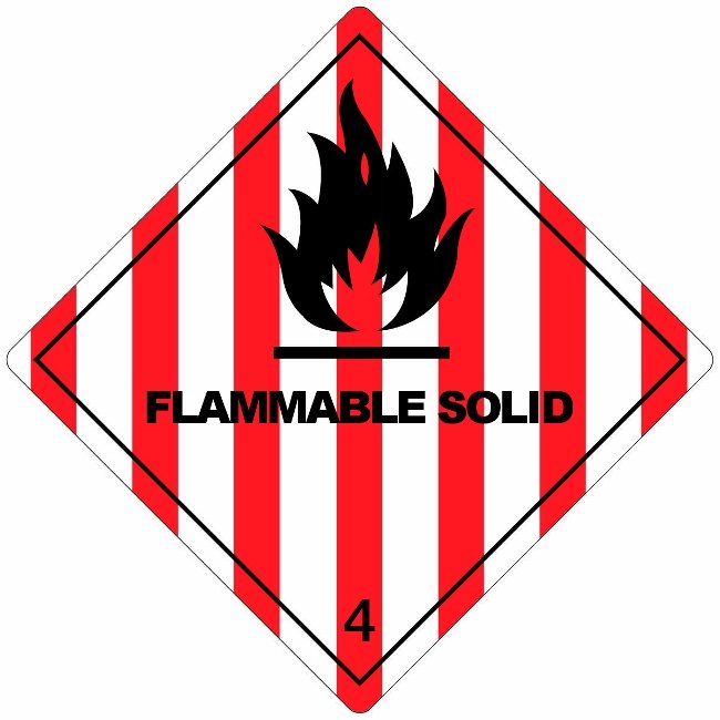 Klasse 4.1 Flammable Solid etiket (met tekst) 100 x 100 mm