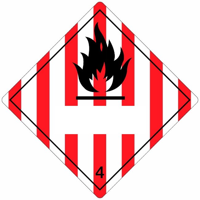 Klasse 4.1 Flammable Solid etiket (met UN-vlak) 250 x 250 mm
