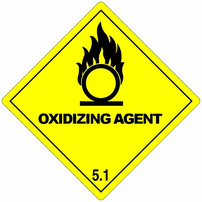 Klasse 5.1 Oxidizing Agent etiket (met tekst) 100 x 100 mm