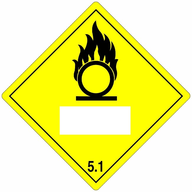 Klasse 5.1 Oxidizing Agent etiket (met UN-vlak) 250 x 250 mm