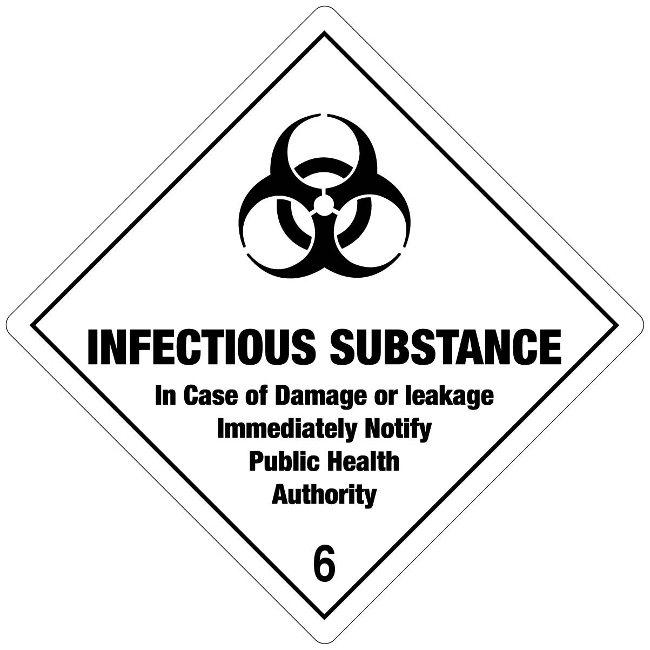 Klasse 6.2 Infectious Substance etiket (met tekst) 100 x 100 mm