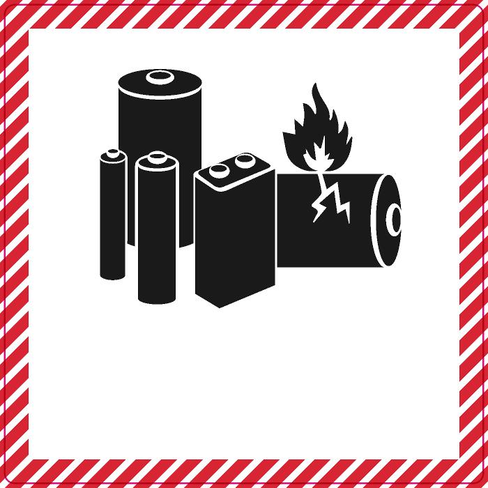 Caution lithium battery IATA etiket (polypropyleen op rol) 100 x 100 mm