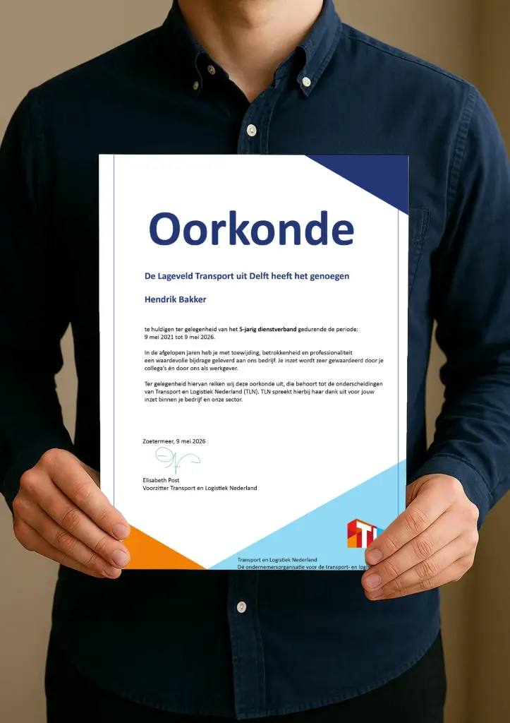 TLN Oorkonde gepersonaliseerd voor uw jubilaris!