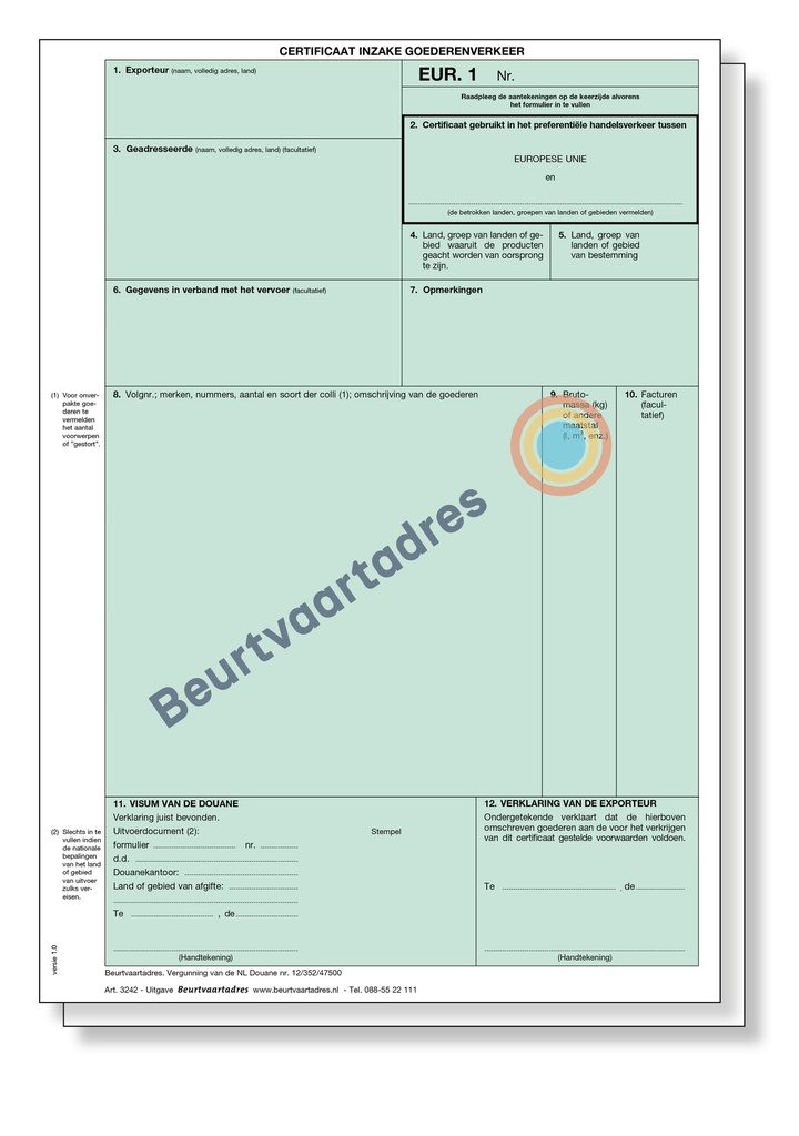 Certificaat goederenverkeer EUR1 2-voud laser