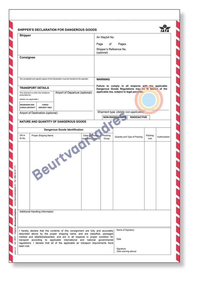 Shipper's declaration 3-voud handmatige set