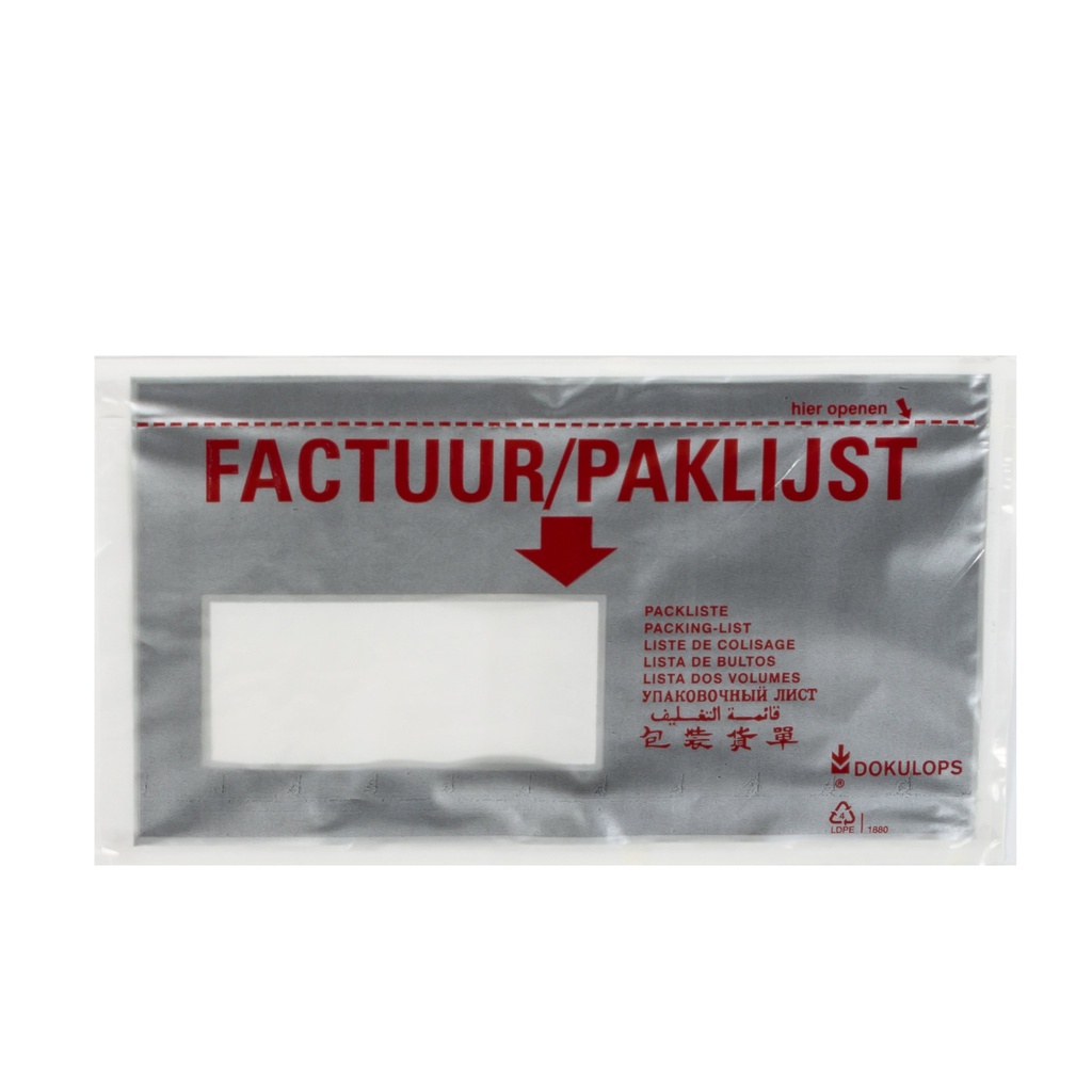 Dokulop Model A8 Factuur/ Paklijst venster links Inwendig formaat 220 x 115mm