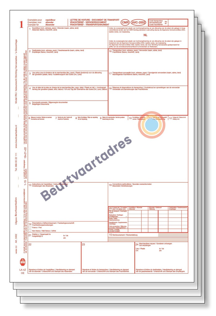 CMR 4-voud laser vrachtbrief (volgorde 1,2,3,4)