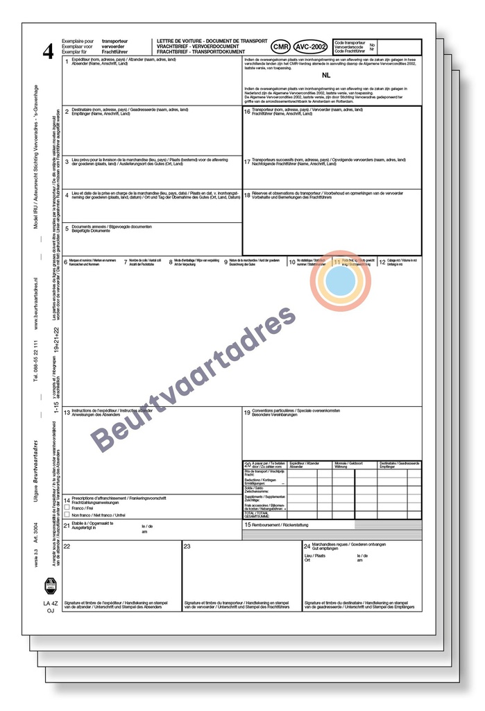 CMR 4-voud laser vrachtbrief (volgorde 4,3,2,1)