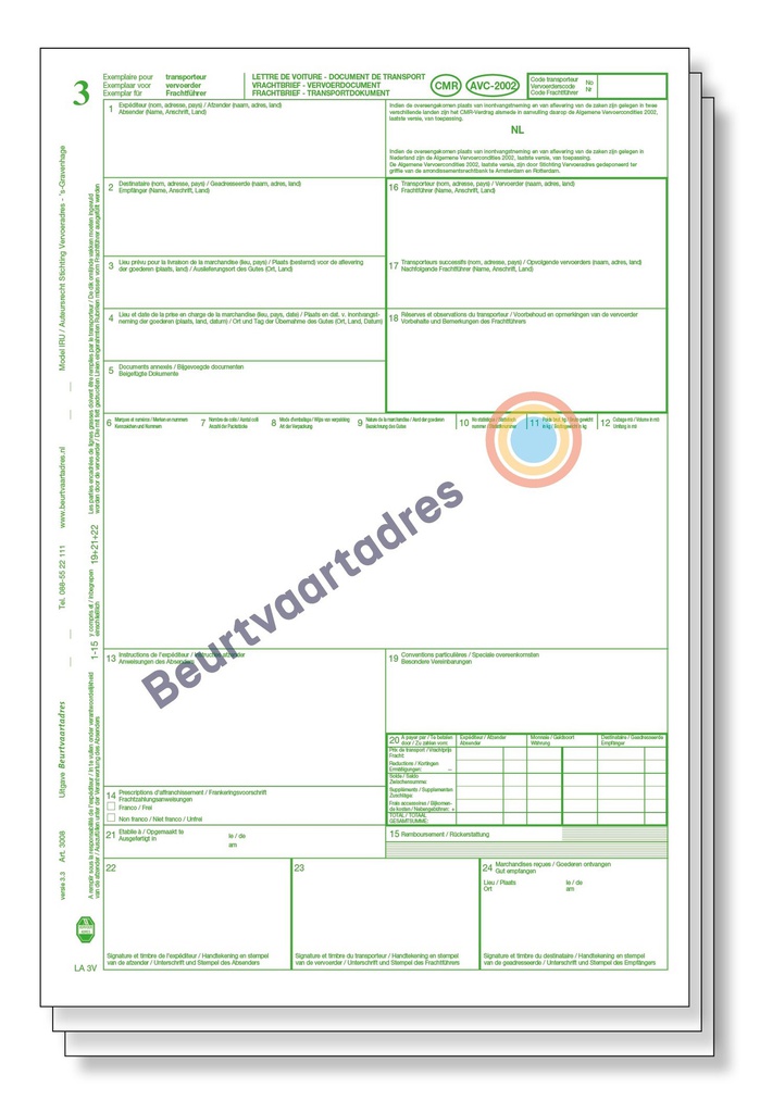 CMR 3-voud laser vrachtbrief (volgorde 3,2,1)