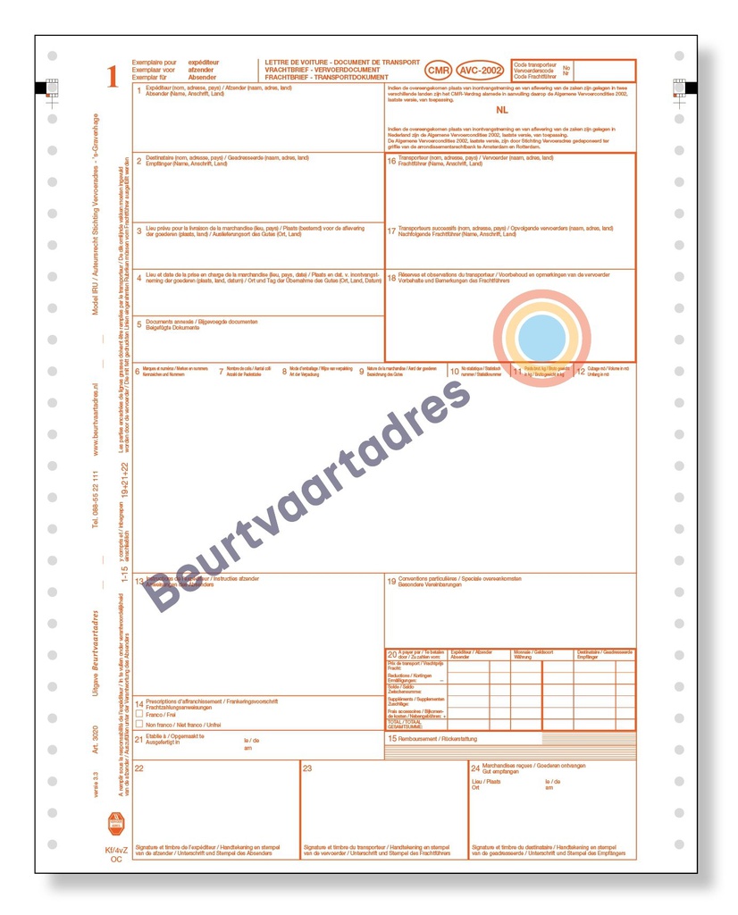 CMR 4-voud ketting vrachtbrief ongenummerd (volgorde 1,2,3,4)