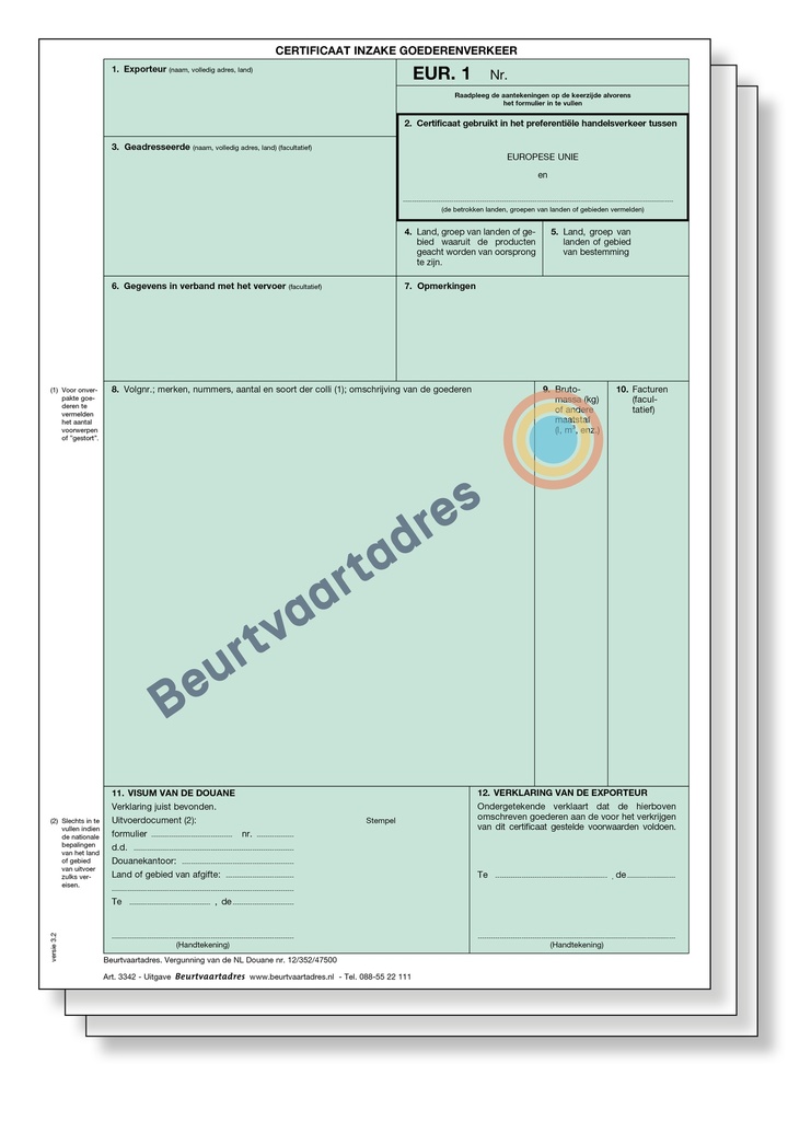 Certificaat goederenverkeer EUR1 3-voud laser