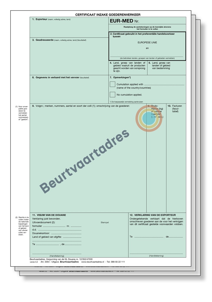 Certificaat EUR-MED 3-voud laser