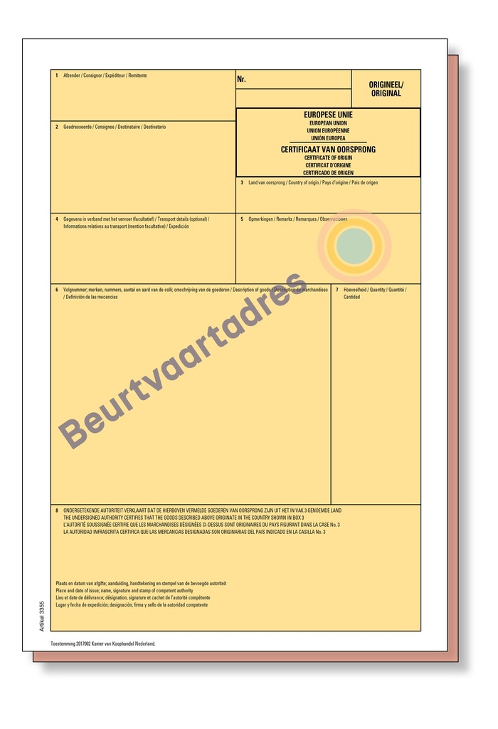 Certificaat van Oorsprong (CVO) 2-voud laser