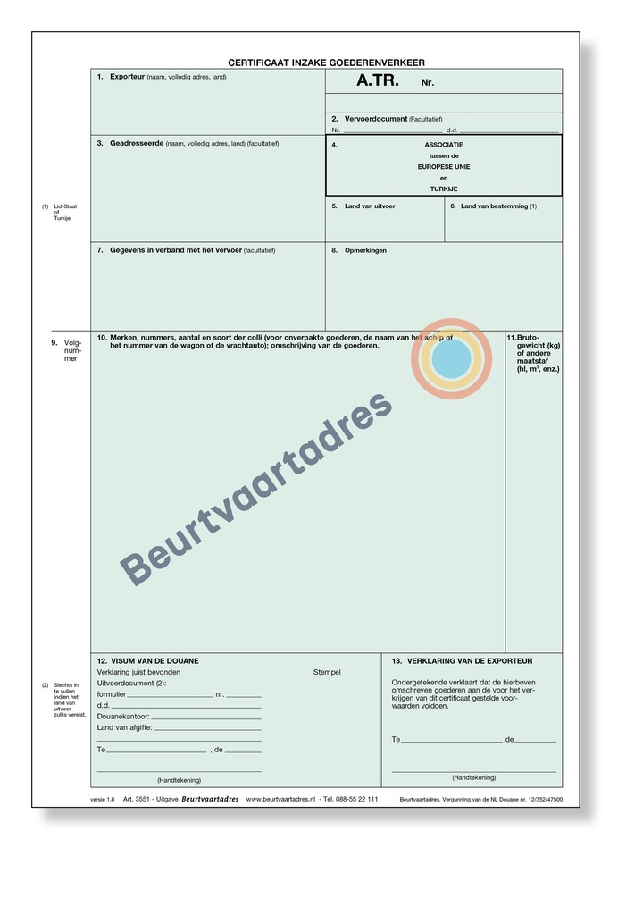 Certificaat ATR. 1-voud laser