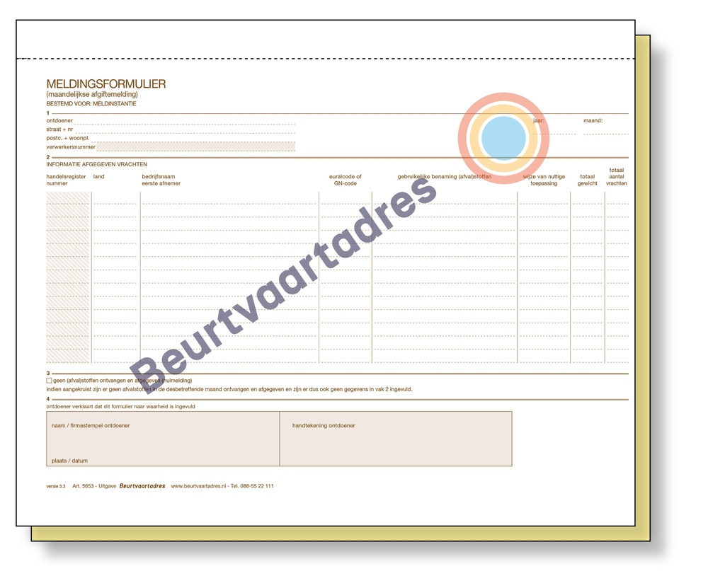Meldingsformulier afgifte in 2-voud handmatige set (volgorde 1,2)