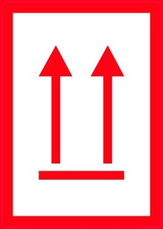 [80513] Deze kant boven houden etiket rood (papier rol) 74 x 105 mm