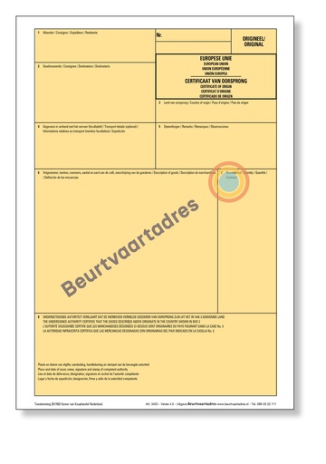 [3455] Certificaat van Oorsprong (CVO) 1-voud laser