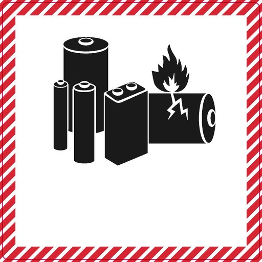 [80548] Caution lithium battery IATA etiket (polypropyleen op rol) 100 x 100 mm