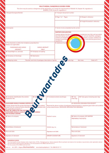 [2076] Multi Modal Dangerous Goods Form