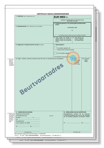 [3344] Certificaat EUR MED 3-voud handmatige set